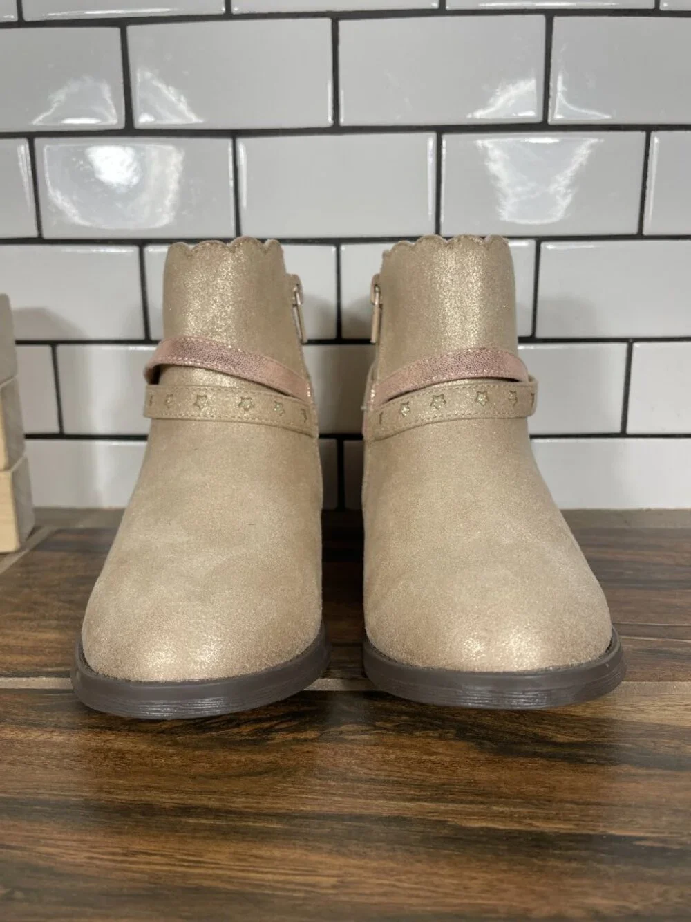 Lands End Shoes Girls Sz 2 Platino Shimmer Multicolor Zip Up Western Bootie NEW
